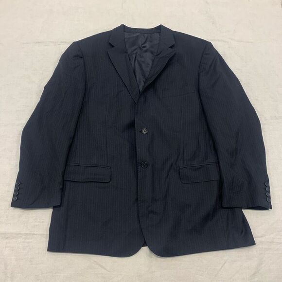 Pronto Uomo Sz 46R 100% wool stripe suit blazer jacket navy blue made in Italy - Picture 2 of 11